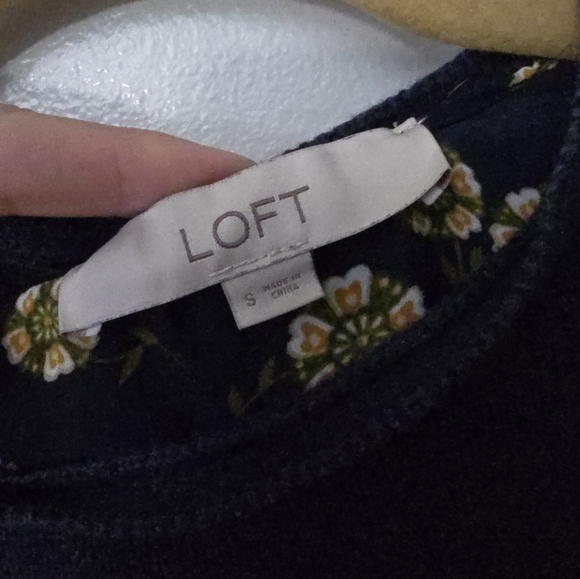 Ann Taylor LOFT Sweater Sz S Navy Tie Split Back Long Sleeve Mixed Media Top - Picture 8 of 12